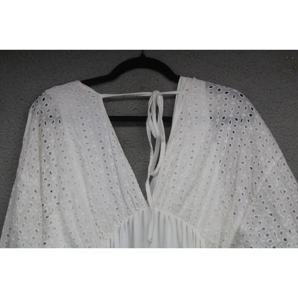 Ninexis White Eyelet Short Sleeve Babydoll Mini Dress-Medium-Pockets-Cottagecore - Picture 10 of 13